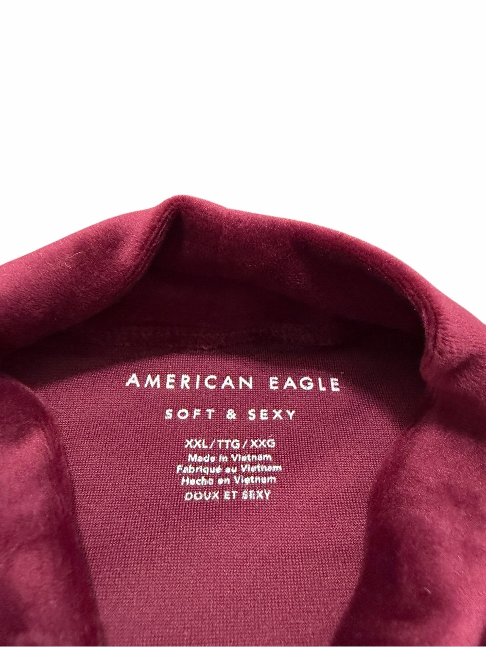 American Eagle Long Sleeve Velvet Mockneck Bodysuit | Maroon | XXL - Picture 3 of 5